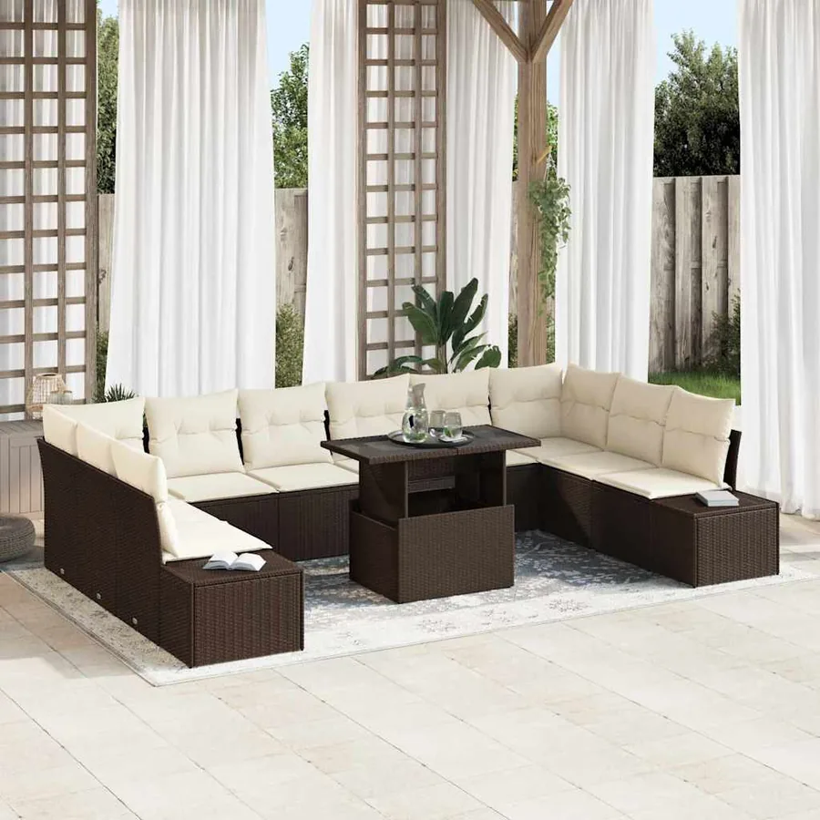 Ensemble de canapé de jardin 11 pcs Marron Poly rotin