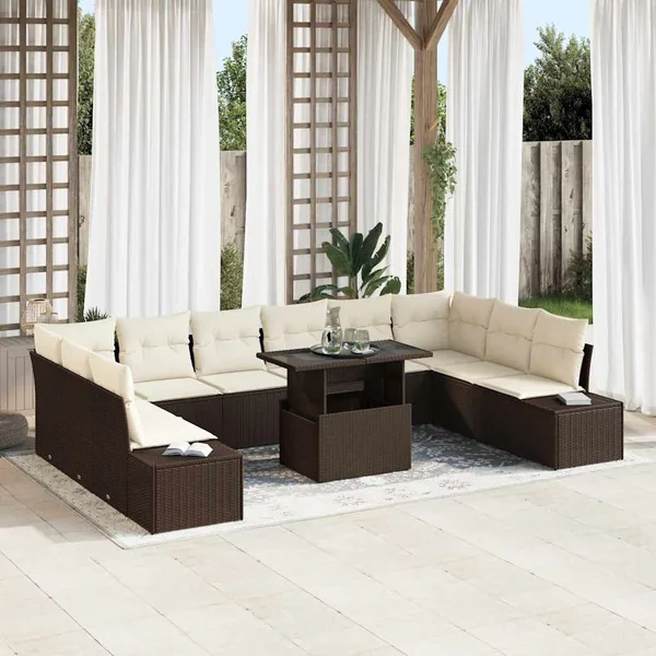 Ensemble de canapé de jardin 11 pcs Marron Poly rotin