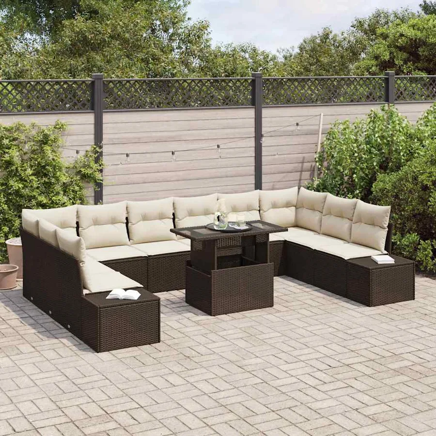 Ensemble de canapé de jardin 11 pcs Marron Poly rotin - 3