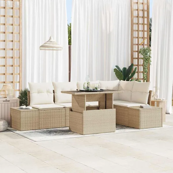 Ensemble de canapé de jardin 6 pcs Beige Poly rotin