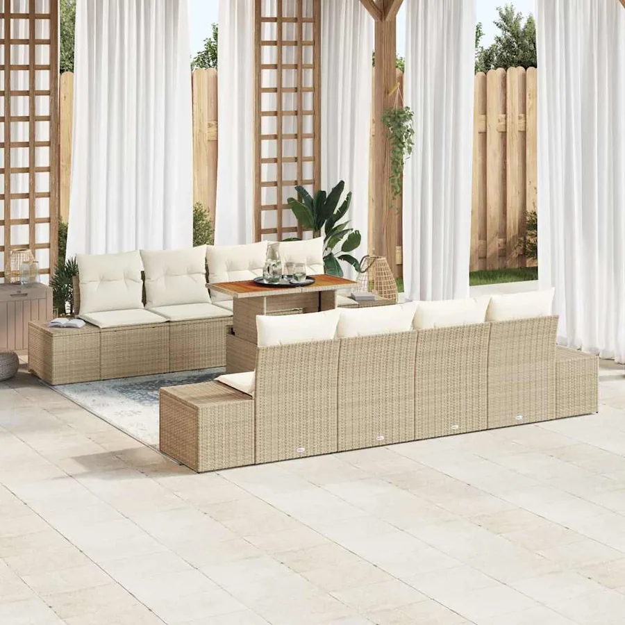 Ensemble de canapé de jardin 9 pcs Beige Poly rotin