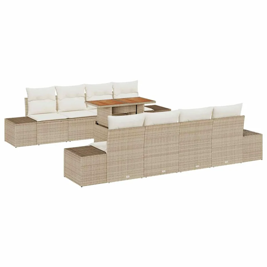 Ensemble de canapé de jardin 9 pcs Beige Poly rotin - 2