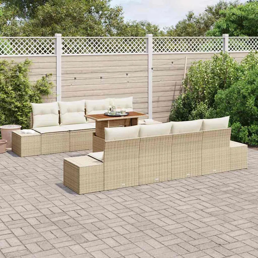 Ensemble de canapé de jardin 9 pcs Beige Poly rotin - 3