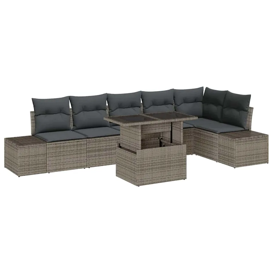 Ensemble de canapé de jardin avec coussin 7 pcs Gris polyrotin - 2
