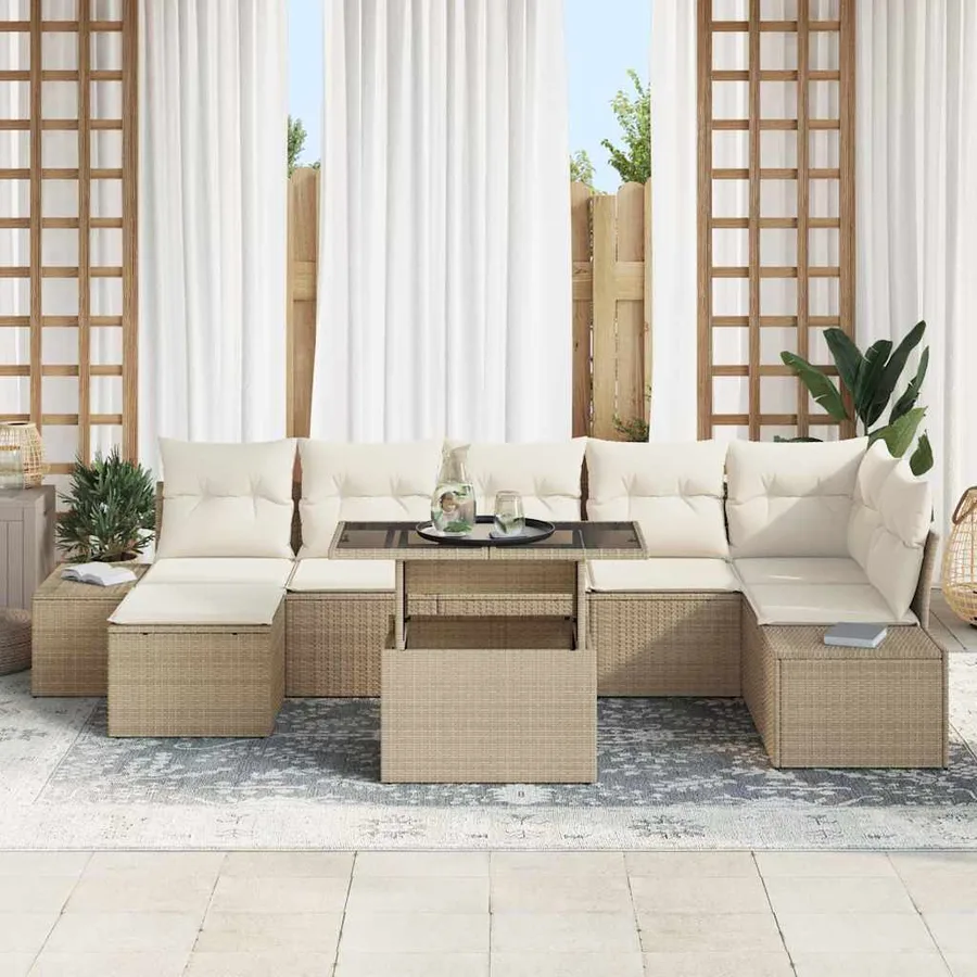 Ensemble de canapé de jardin 8 pcs Beige Poly rotin - 3