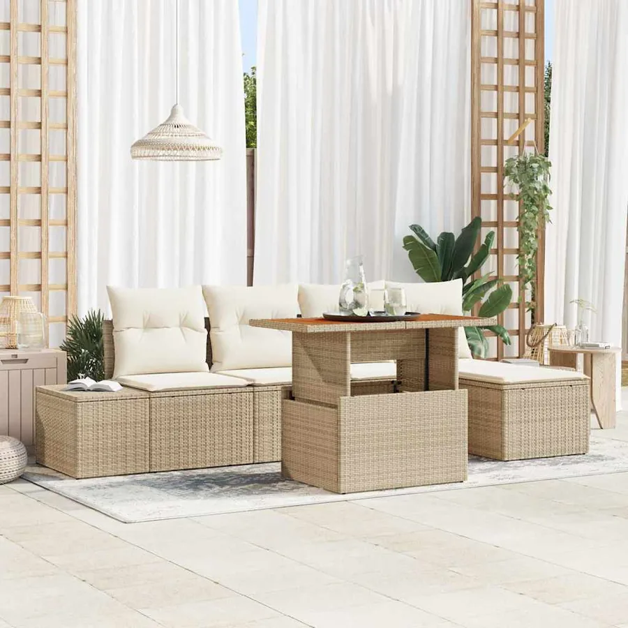 Ensemble de canapé de jardin 6 pcs Beige Poly rotin