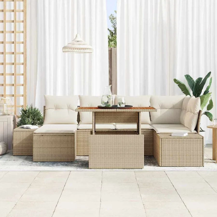 Ensemble de canapé de jardin 7 pcs Beige Poly rotin - 3