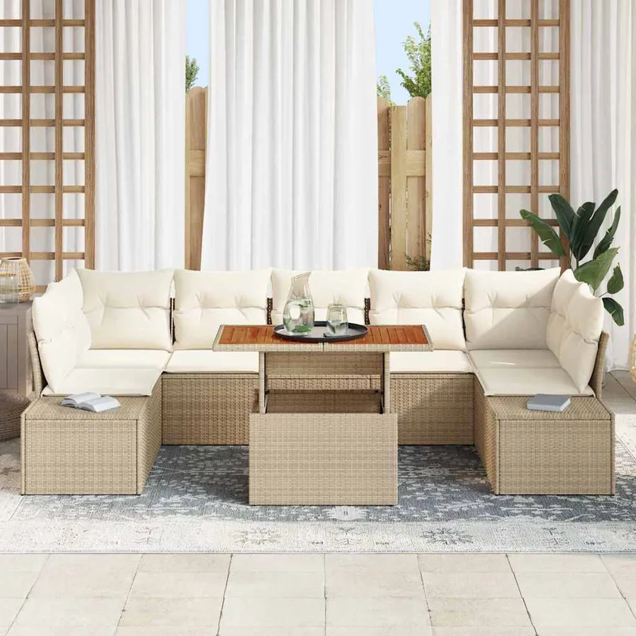 Ensemble de canapé de jardin 8 pcs Beige Poly rotin - 3