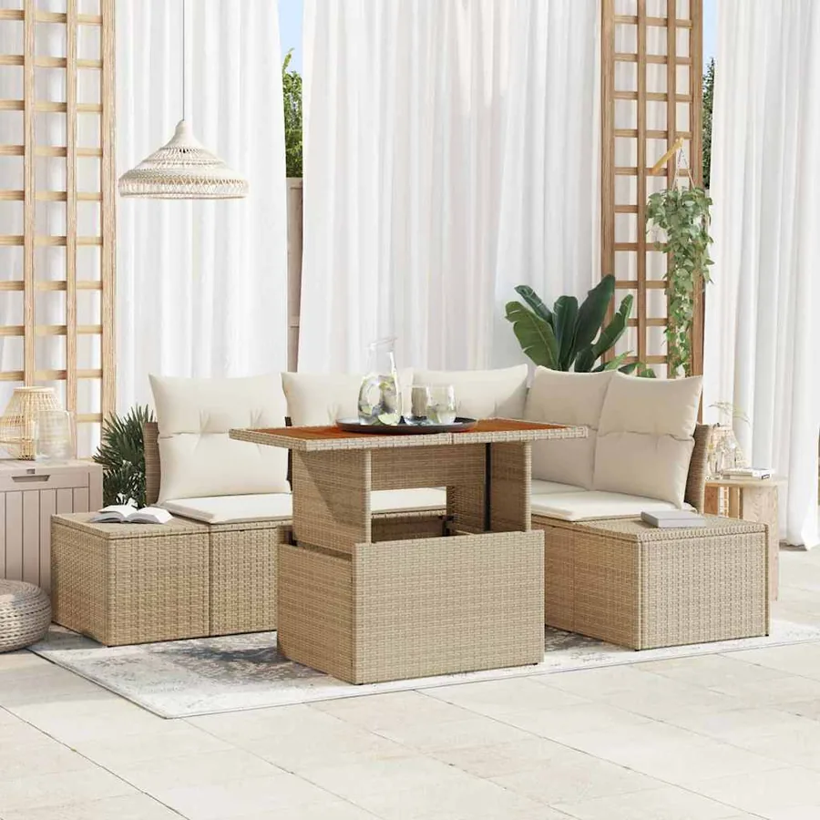Ensemble de canapé de jardin 5 pcs Beige Poly rotin