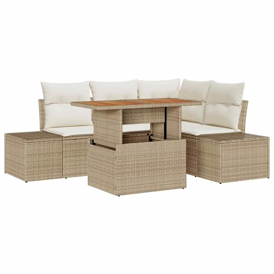 Ensemble de canapé de jardin 5 pcs Beige Poly rotin - 2