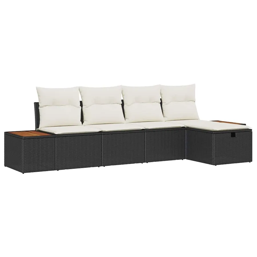 Ensemble de canapé de jardin avec coussin 5 pcs Noir polyrotin - 2