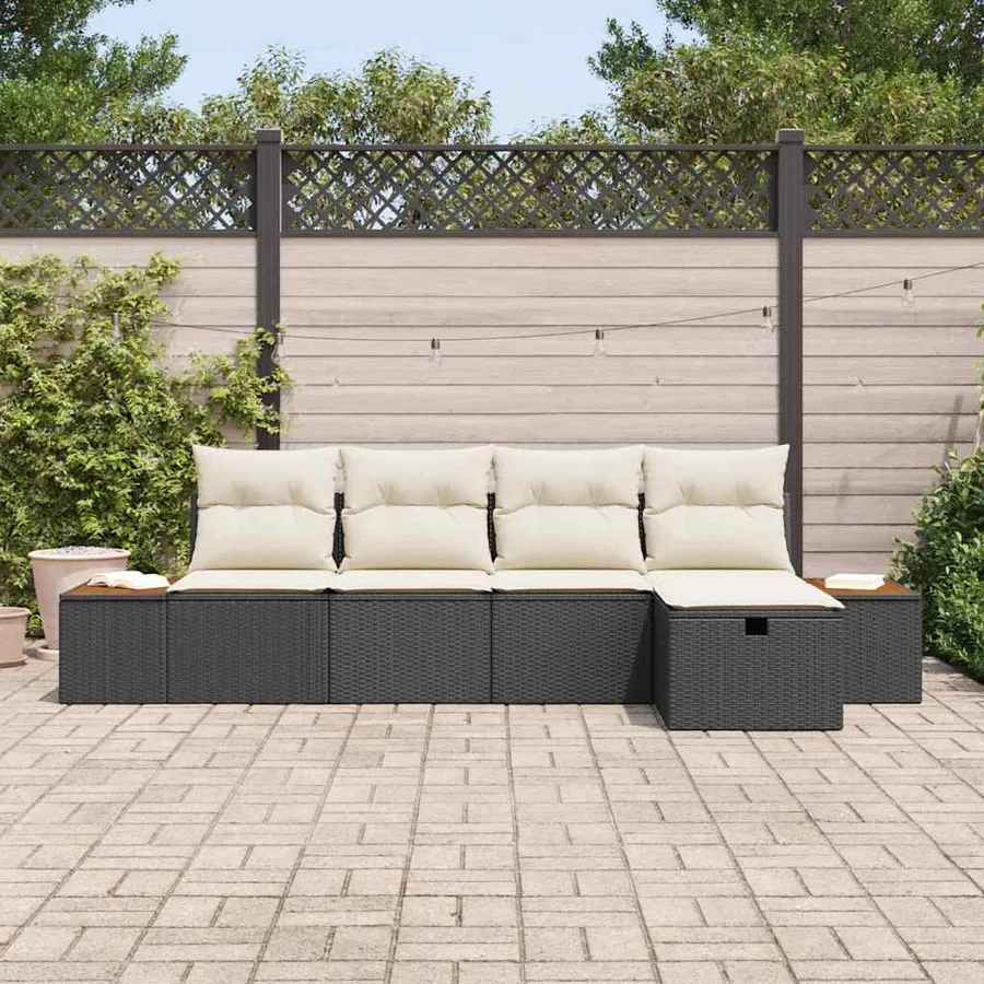 Ensemble de canapé de jardin avec coussin 5 pcs Noir polyrotin - 3
