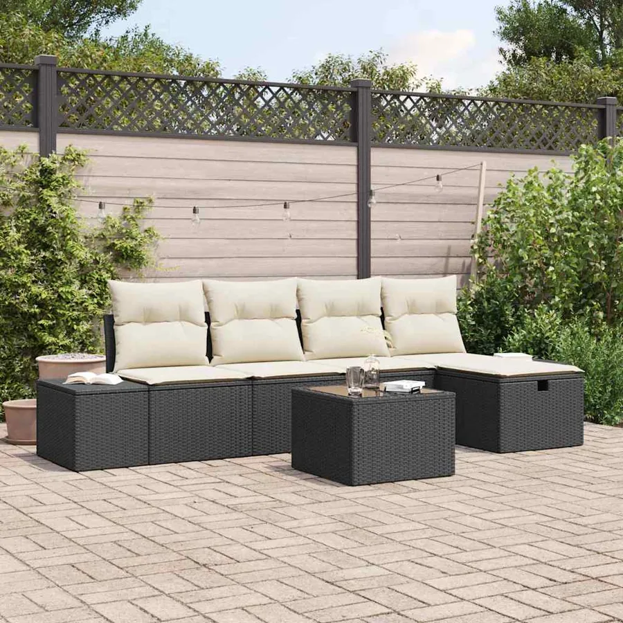 Ensemble de Canapés avec coussin 6 pcs polyrotin