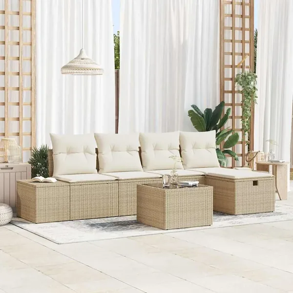 Ensemble de Canapés avec coussin 6 pcs polyrotin