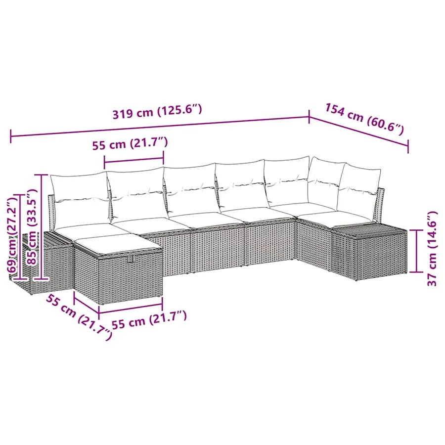 Ensemble de Canapés avec coussin 8 pcs polyrotin - 14