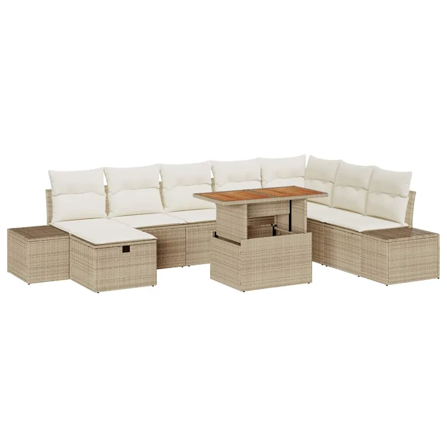 Ensemble de canapé de jardin 9 pcs Beige Poly rotin - 2