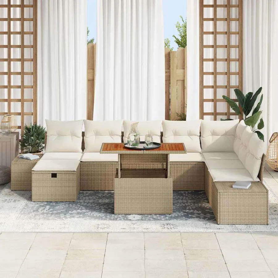 Ensemble de canapé de jardin 9 pcs Beige Poly rotin - 3