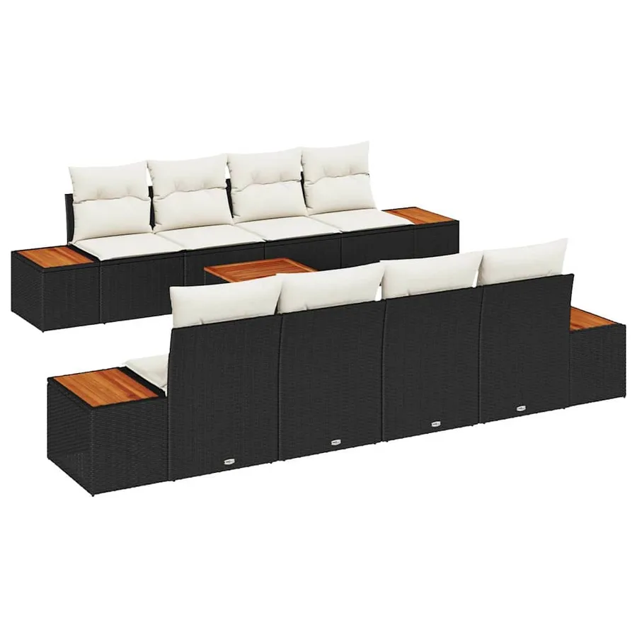 Ensemble de canapé de jardin avec coussin 9 pcs Noir Poly rotin - 2