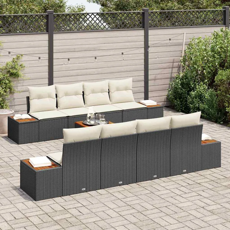 Ensemble de canapé de jardin avec coussin 9 pcs Noir Poly rotin - 3