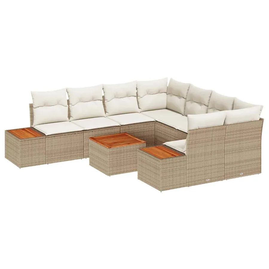 Ensemble de canapé de jardin 9 pcs Beige Poly rotin - 2