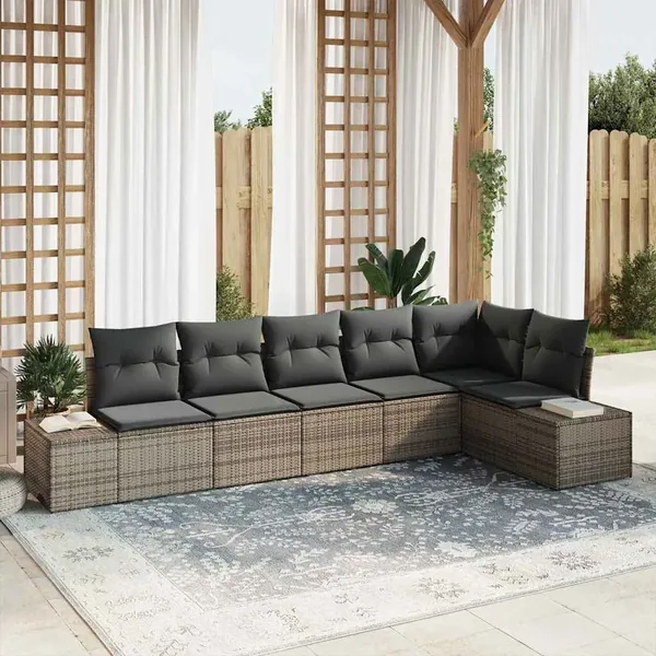 Ensemble de canapé de jardin avec stockage 6 pcs Gris polyrotin