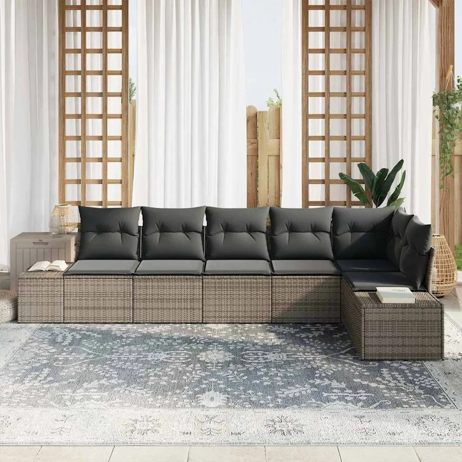 Ensemble de canapé de jardin avec stockage 6 pcs Gris polyrotin - 3