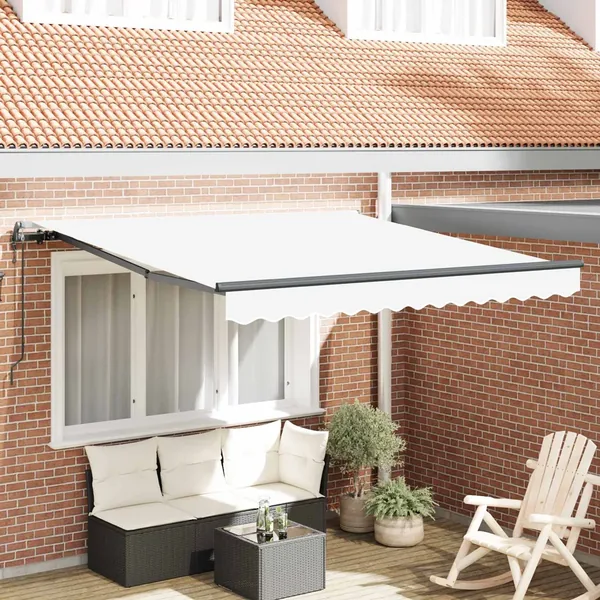 Auvent rétractable Blanc 350 x 250 cm Tissu et Aluminium