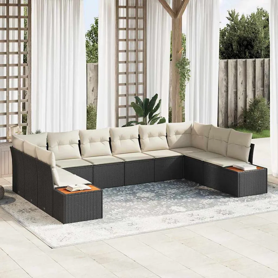 Ensemble de canapé de jardin 10 pcs Noir Poly rotin