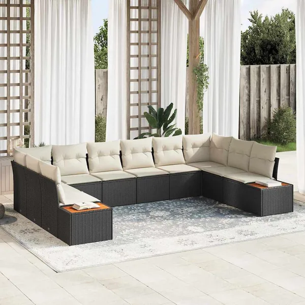 Ensemble de canapé de jardin 10 pcs Noir Poly rotin