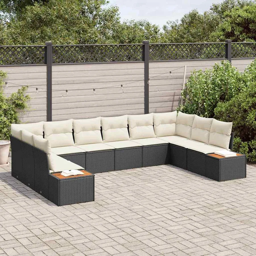 Ensemble de canapé de jardin 10 pcs Noir Poly rotin - 3