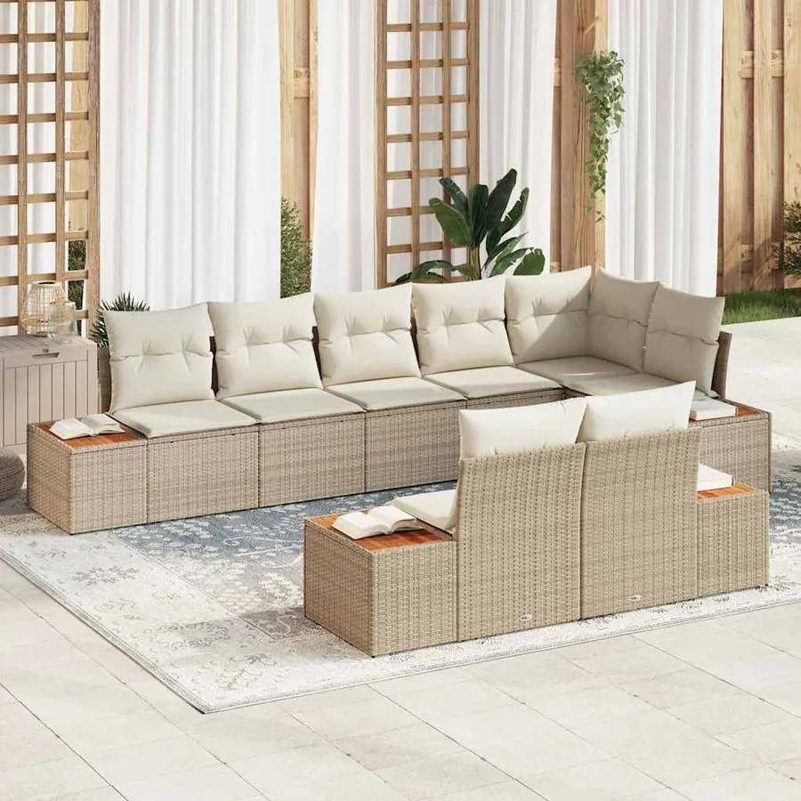 Ensemble de canapé de jardin 8 pcs Beige Poly rotin