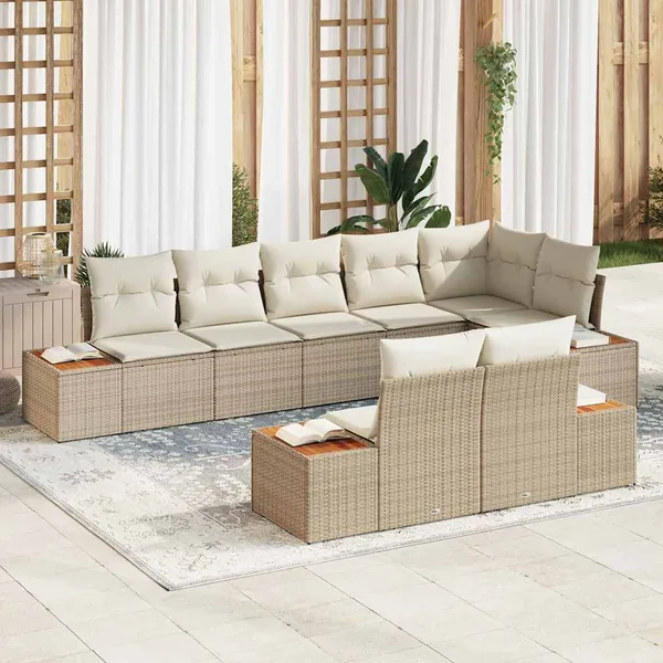 Ensemble de canapé de jardin 8 pcs Beige Poly rotin