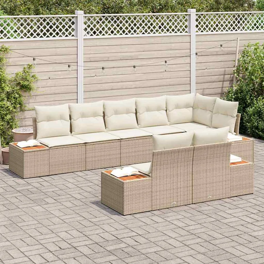 Ensemble de canapé de jardin 8 pcs Beige Poly rotin - 3