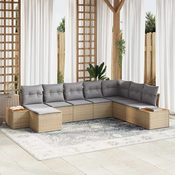 Ensemble de canapé de jardin 8 pcs Beige Poly rotin