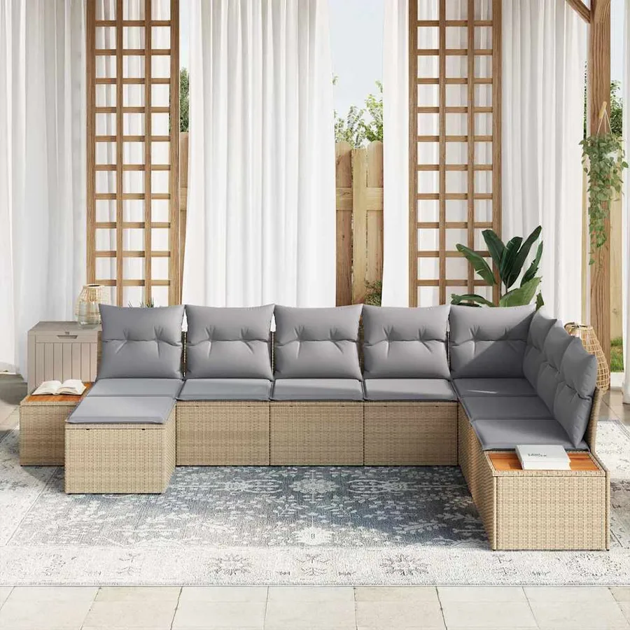 Ensemble de canapé de jardin 8 pcs Beige Poly rotin - 3
