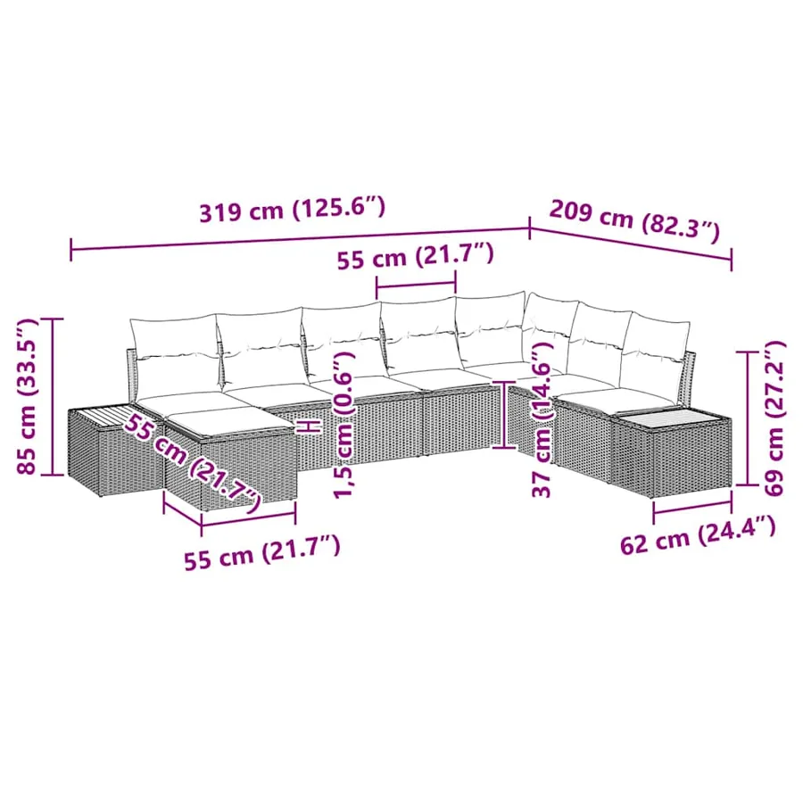Ensemble de canapé de jardin 8 pcs Beige Poly rotin - 9