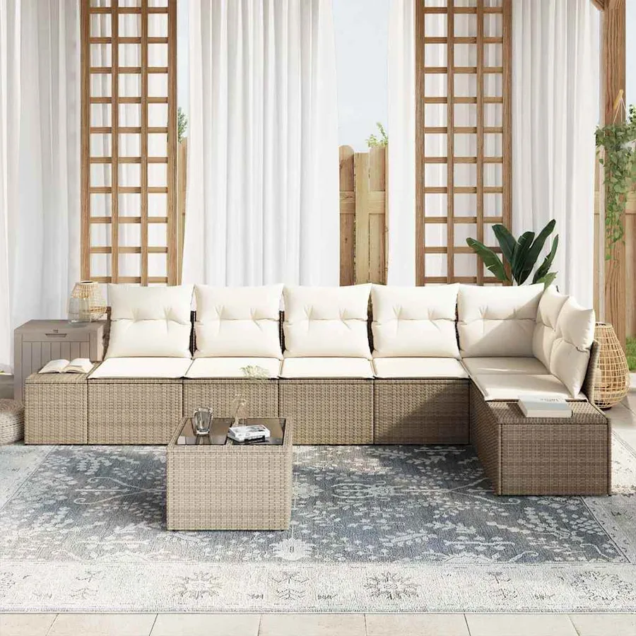Ensemble de canapé de jardin Beige et crème polyrotin - 3