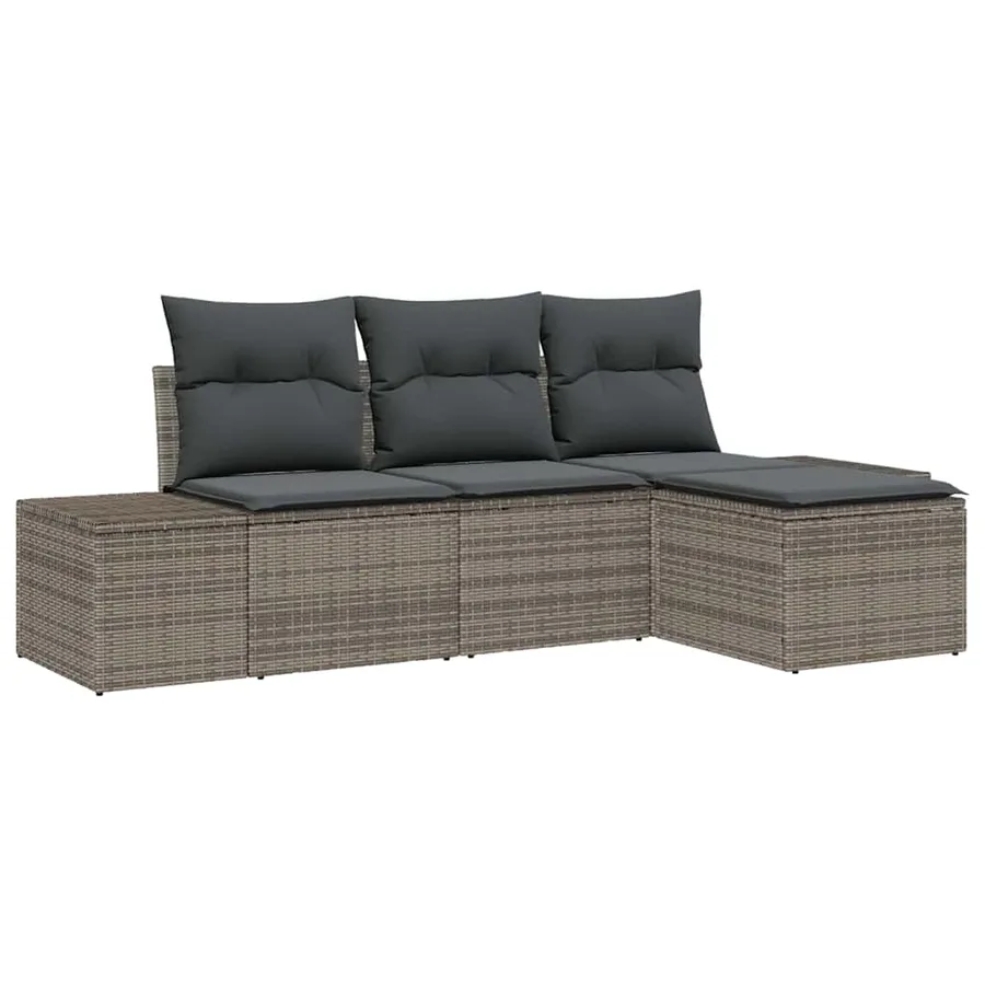 Ensemble de canapé de jardin avec coussin 4 pcs Gris polyrotin - 2