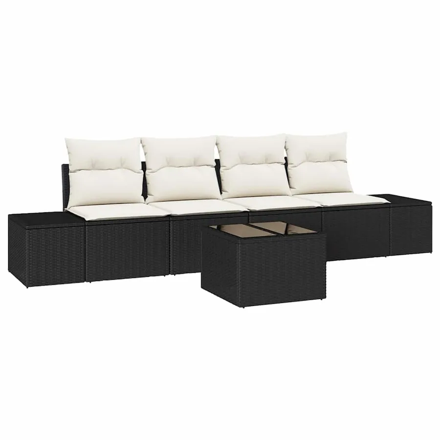 Ensemble de canapé de jardin 5 pcs Noir et Crème polyrotin - 2