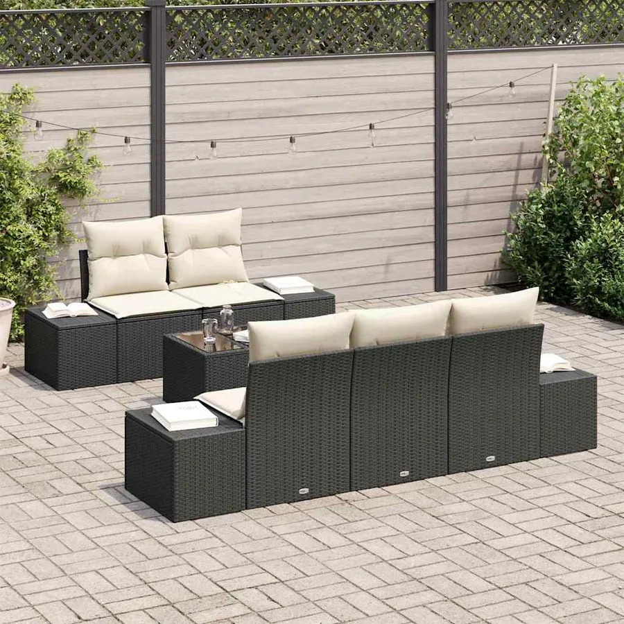Ensemble de canapé de jardin 6 pcs Noir et Crème polyrotin - 3