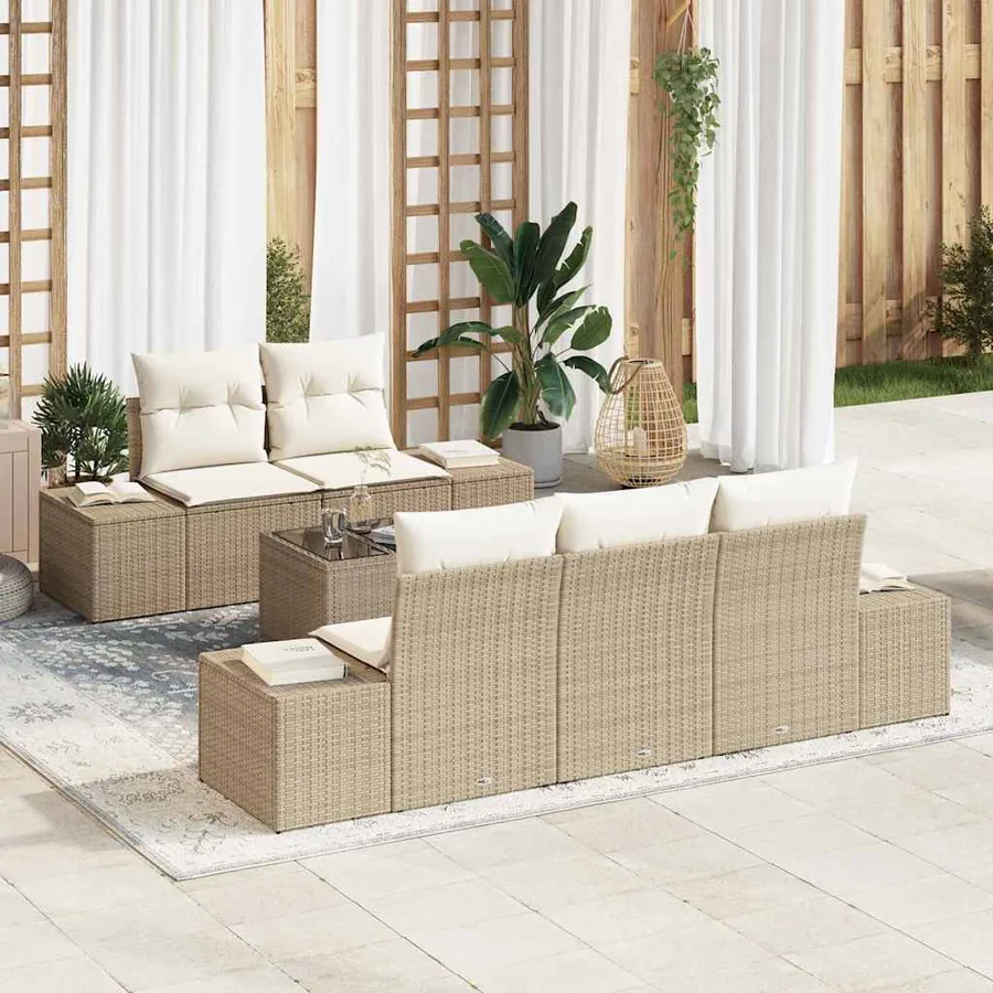 Ensemble de canapé de jardin 6 pcs Beige et crème polyrotin