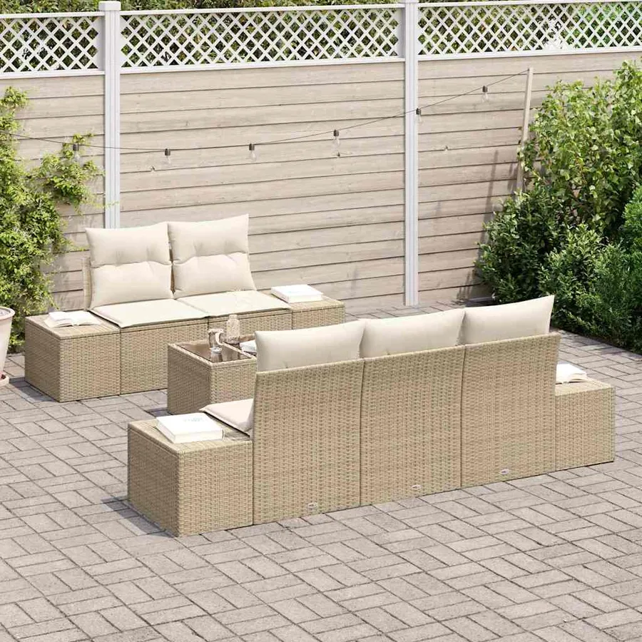 Ensemble de canapé de jardin 6 pcs Beige et crème polyrotin - 3