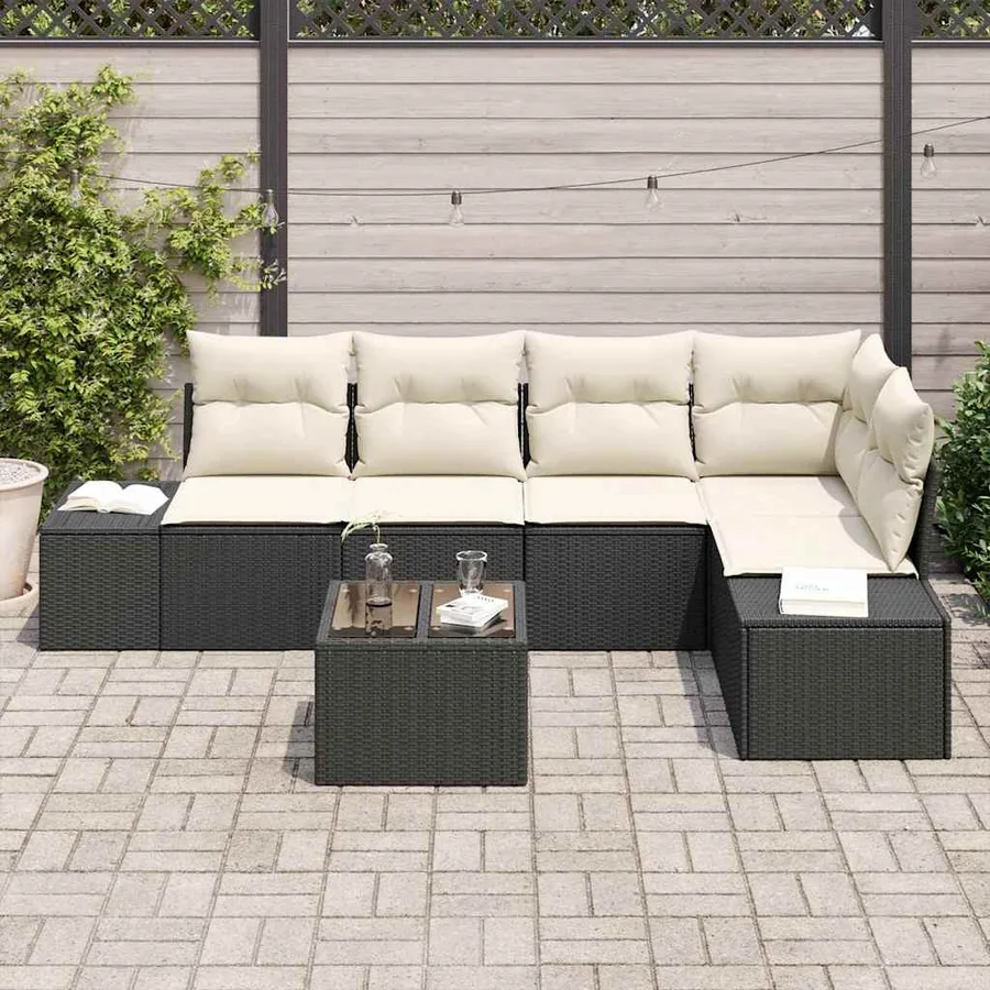 Ensemble de canapé de jardin Marron et Crème polyrotin - 3