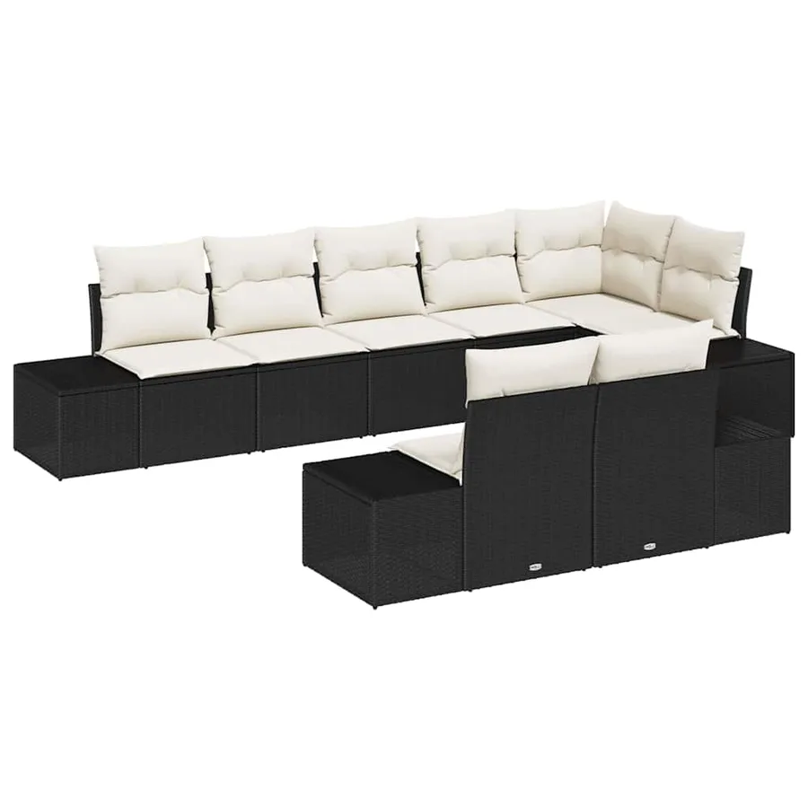 Ensemble de canapé de jardin 8 pcs Noir et Crème Poly rotin - 2