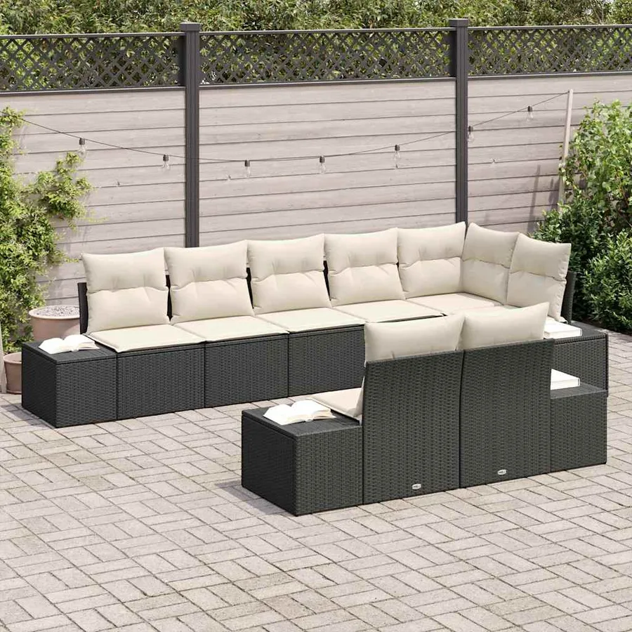 Ensemble de canapé de jardin 8 pcs Noir et Crème Poly rotin - 3