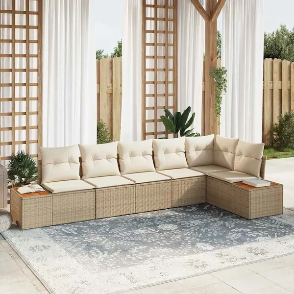 Ensemble de canapé de jardin 6 pcs Beige Poly rotin