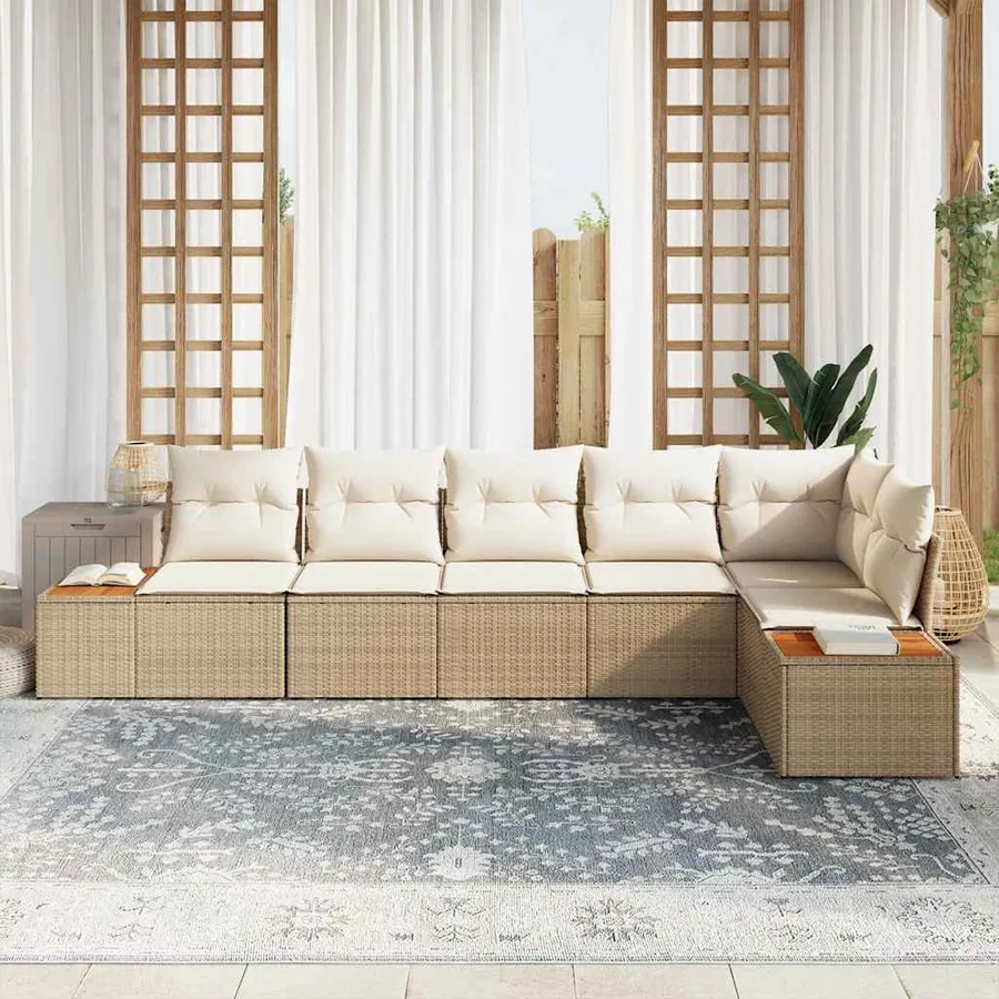 Ensemble de canapé de jardin 6 pcs Beige Poly rotin - 3