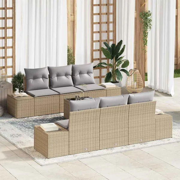 Ensemble de canapé de jardin 8 pcs Beige et gris polyrotin