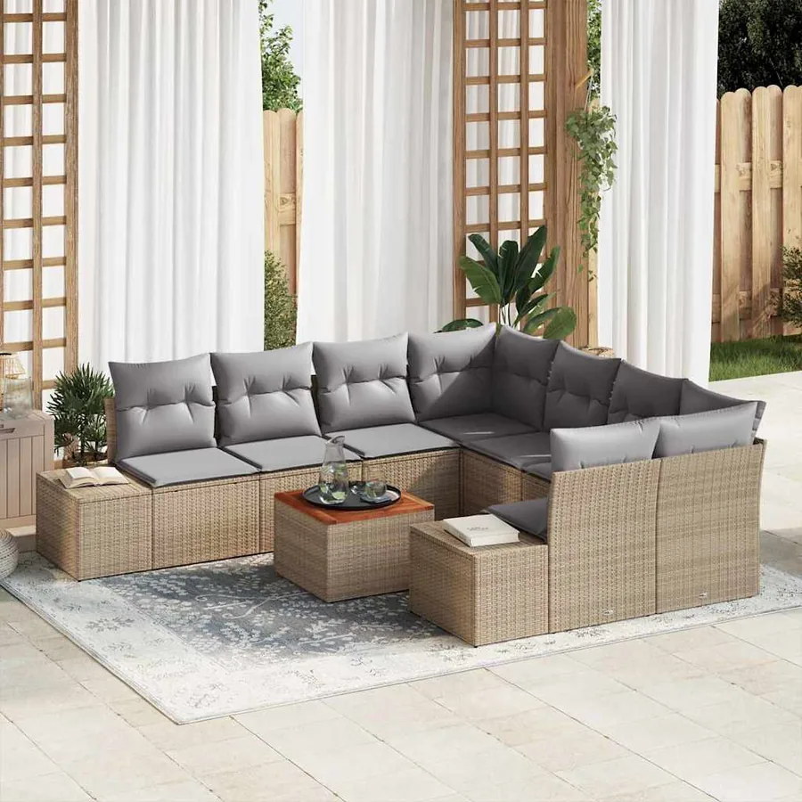 Ensemble de canapé de jardin 9 pcs Beige et Gris clair
