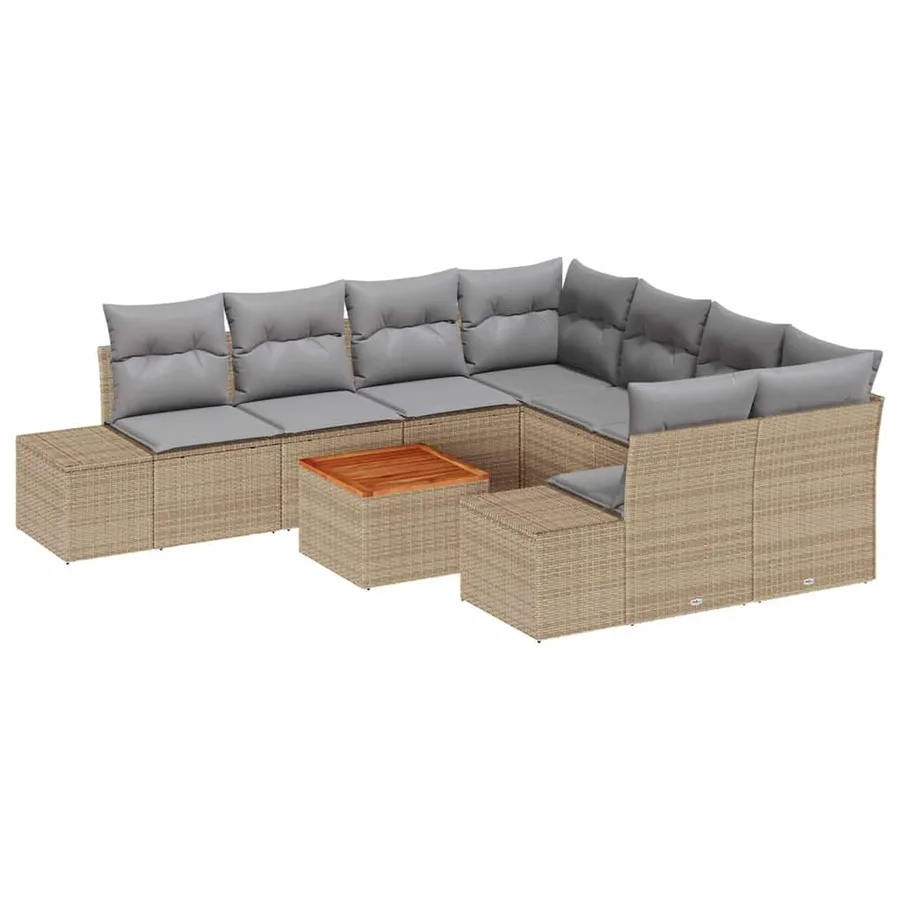 Ensemble de canapé de jardin 9 pcs Beige et Gris clair - 2